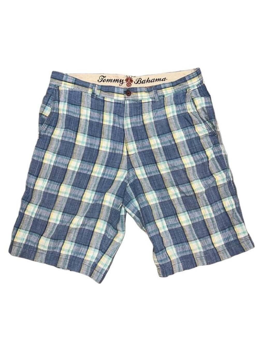 Tommy Bahama Plaid Linen Blend Shorts Blue Casual size 35
